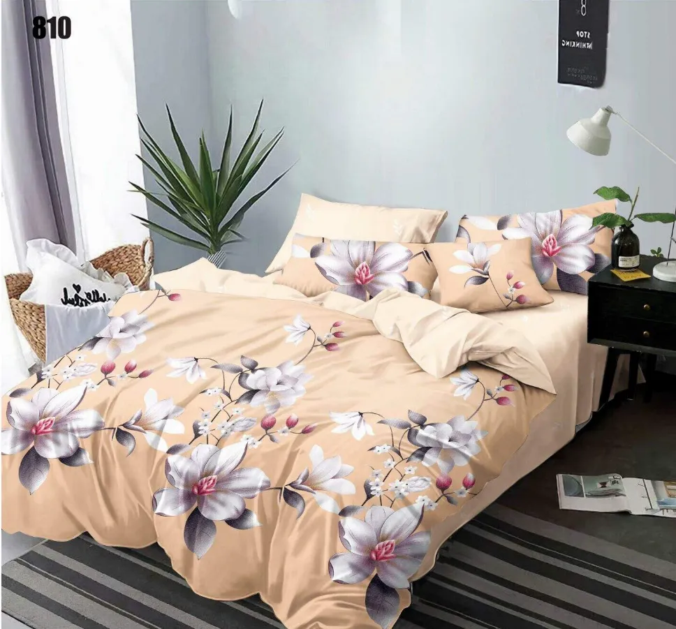 Lenjerie de pat Finet 6 piese, bej cu flori delicate roz și albe-LP810 [1]