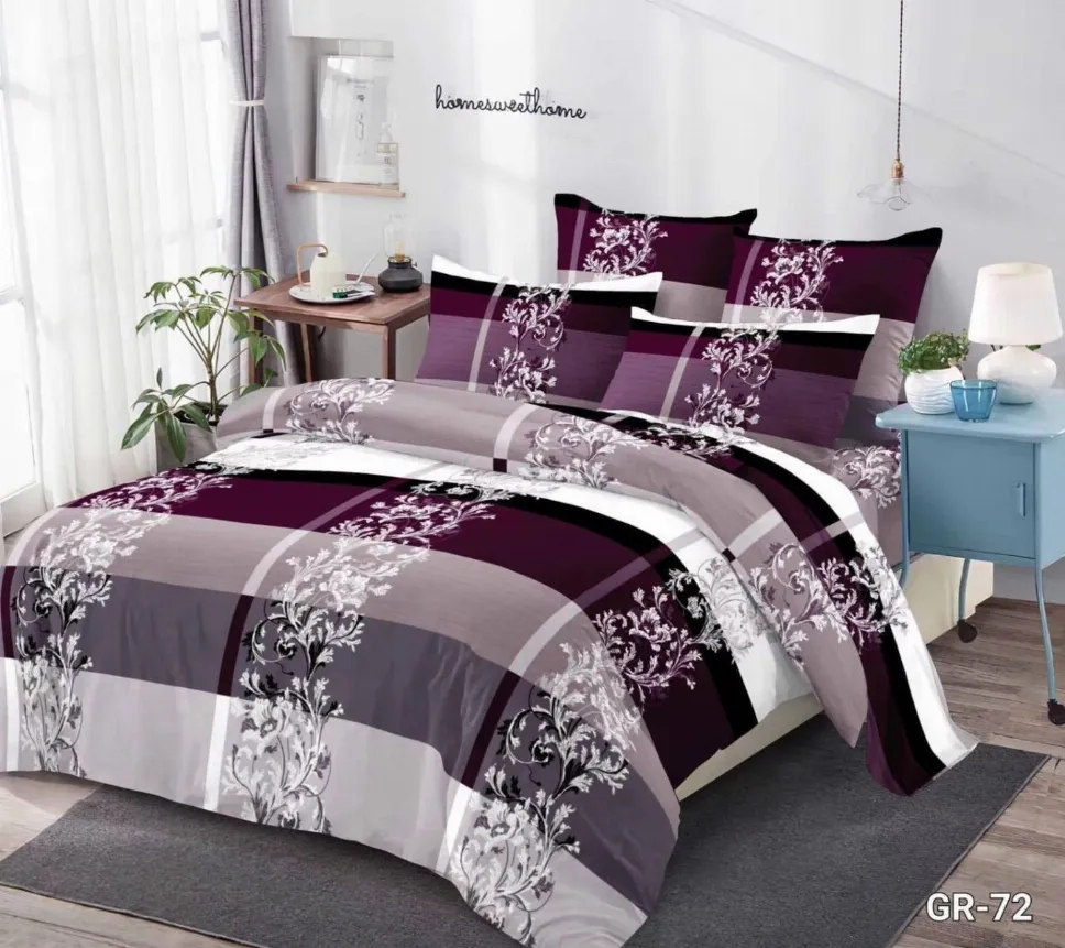 Lenjerie de pat Finet 6 piese, cu model floral mov și gri-GR72 [1]