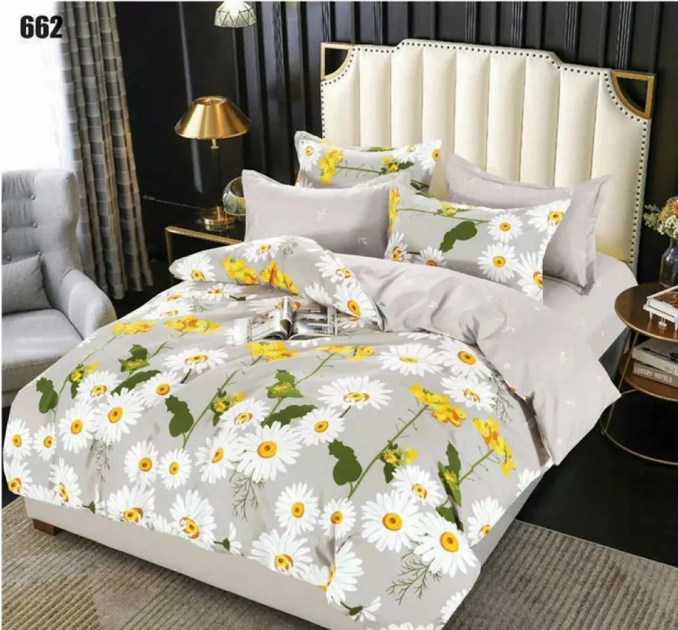 Lenjerie de pat Finet 6 piese, gri cu margarete albe și galbene-LP662 [1]
