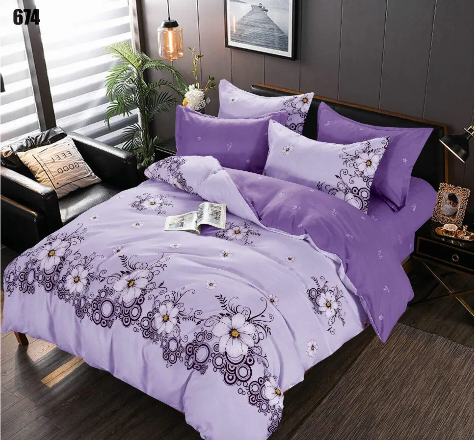 Lenjerie de pat Finet 6 piese, lila cu flori albe si mov-LP674 [1]