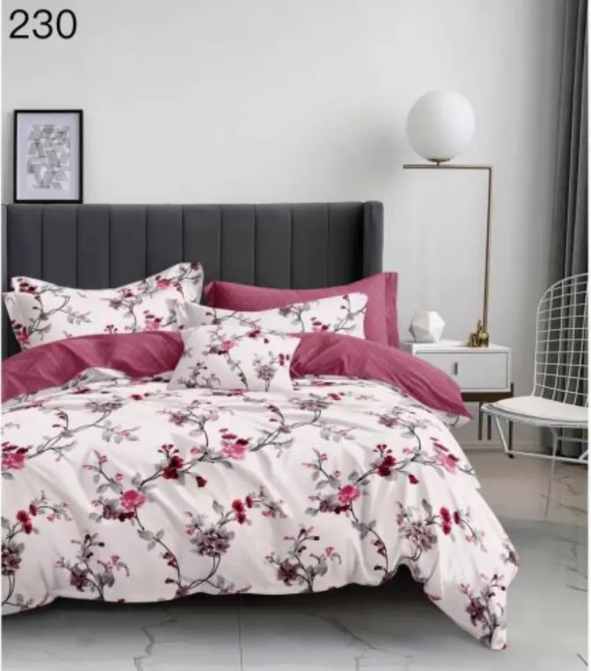 Lenjerie de pat Finet 6 piese,Pat dublu,Ciclam inchis cu Trandafiras-GR230 [1]