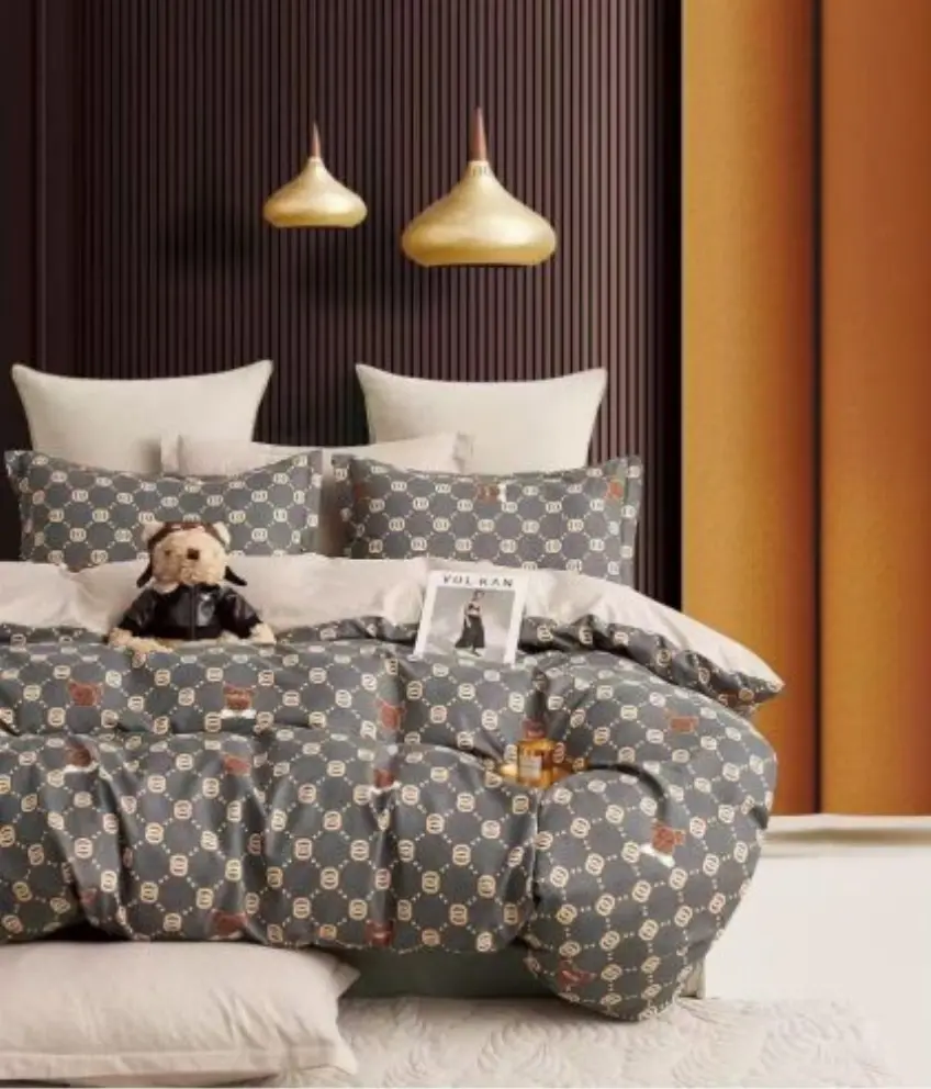 Lenjerie de pat Finet 6 piese,Pat dublu,Crem/Gri cu Ursulet-GR249 [1]