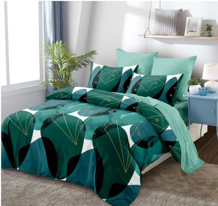 Lenjerie de pat Finet 6 piese Primavara,Verde marmorat,Diamond-LC174 [1]