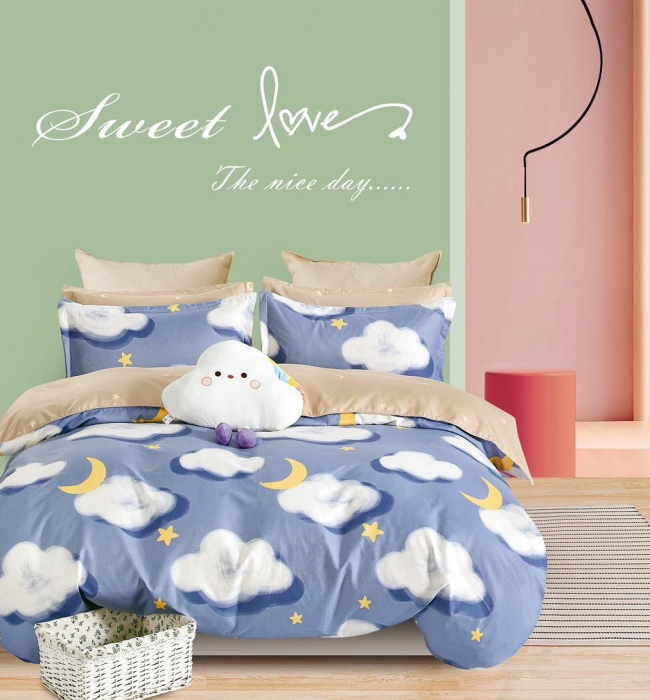 Lenjerie de pat Finet 6 piese-,Pucioasa,Bej/Bleu cu Norisori-R547 [1]