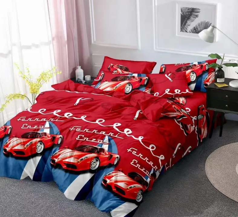 Lenjerie de pat Finet 6 piese, rosu cu masini sportive si logo-KY93 [1]