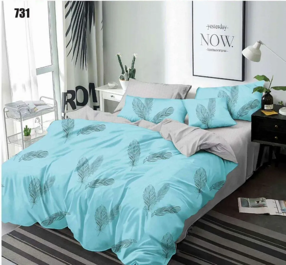 Lenjerie de pat Finet 6 piese, turcoaz cu pene negre-LP731 [1]