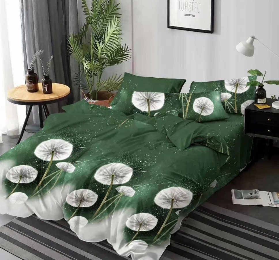 Lenjerie de pat Finet 6 piese, verde cu păpădii albe delicate-KY102 [1]