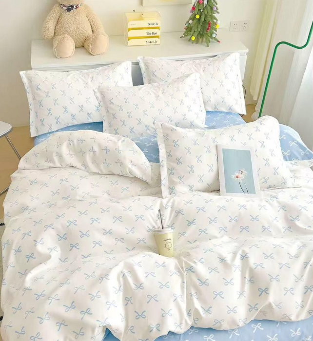 Lenjerie de pat Finet Pucioasa 6 piese,Bleu/Alb cu Fundite-R562 [1]