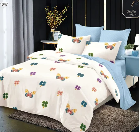 Lenjerie de pat Finet Pucioasa 6 piese,Crem/Blue,Fluturi si Trifoi-LP42 [1]