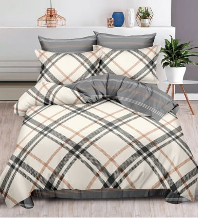 Lenjerie de pat Finet Pucioasa 6 piese,Pucioasa,Crem/Gri cu Dungi-R496 [1]
