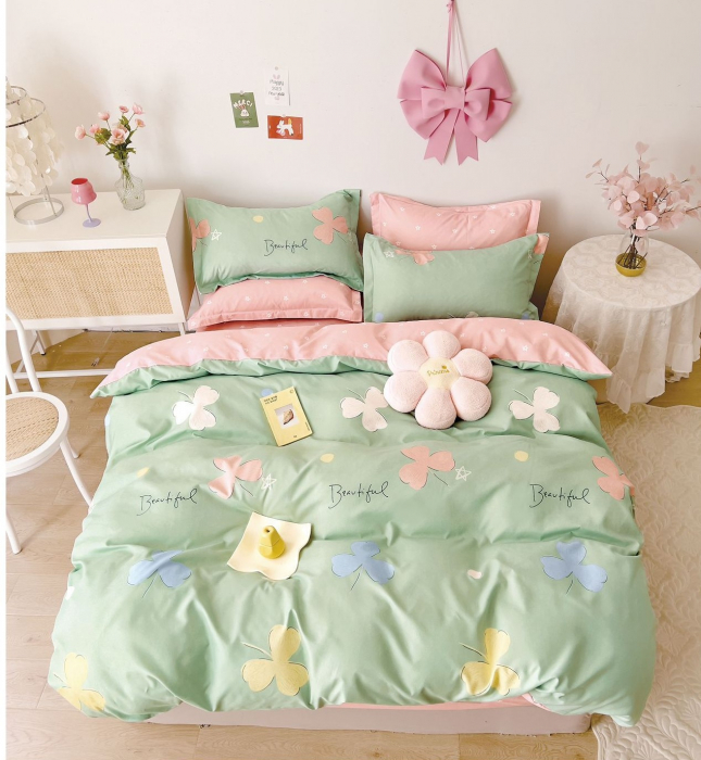 Lenjerie de pat Finet Pucioasa 6 piese,Verde/Roz model cu Floricele-LP114 [1]