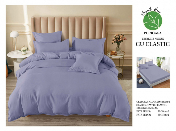 Lenjerii de pat Finet 6 piese cu Elastic,Uni,Gri -UT5 [1]