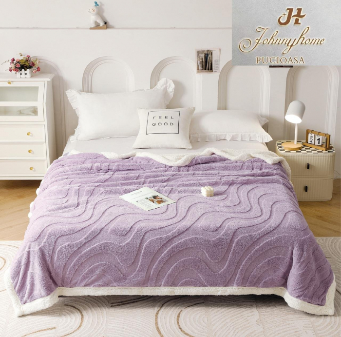 Patura Cocolino Dubla cu Blanita, Dungi,Lila-DL8 [1]