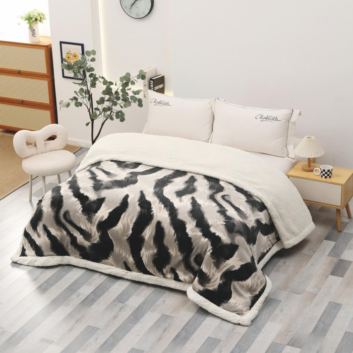 Patura Cocolino Pufoasa cu Blanita,pat dublu ,Maro/Bej ,Zebra-PE4 [1]