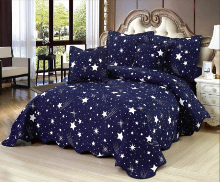 CUVERTURI - Cuvertura matlasata din bumbac 5 piese,Albastru cu stelute-ES75