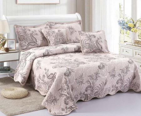 CUVERTURI - Cuvertura matlasata din bumbac 5 piese,Crem cu frunze-ES28