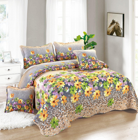 CUVERTURI - Cuvertura matlasata din bumbac 5 piese,Crem, floricele camp-ES96