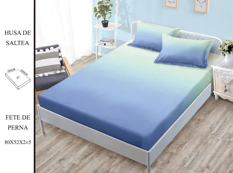 HUSE DE PAT - Husa de pat din Finet cu elastic+ 2 fete  de perna 180x200 -H16