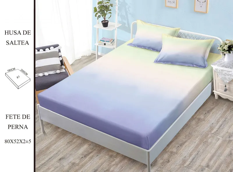 HUSE DE PAT - Husa de pat din Finet cu elastic+ 2 fete  de perna 180x200 -H18