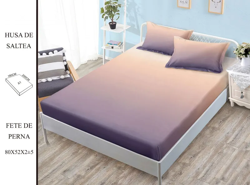 HUSE DE PAT - Husa de pat din Finet cu elastic+ 2 fete  de perna 180x200 -H19