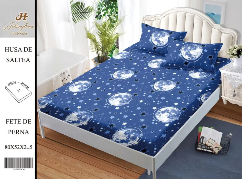 HUSE DE PAT - Husa de pat din Finet cu elastic+ 2 fete  de perna 180x200 -HG286