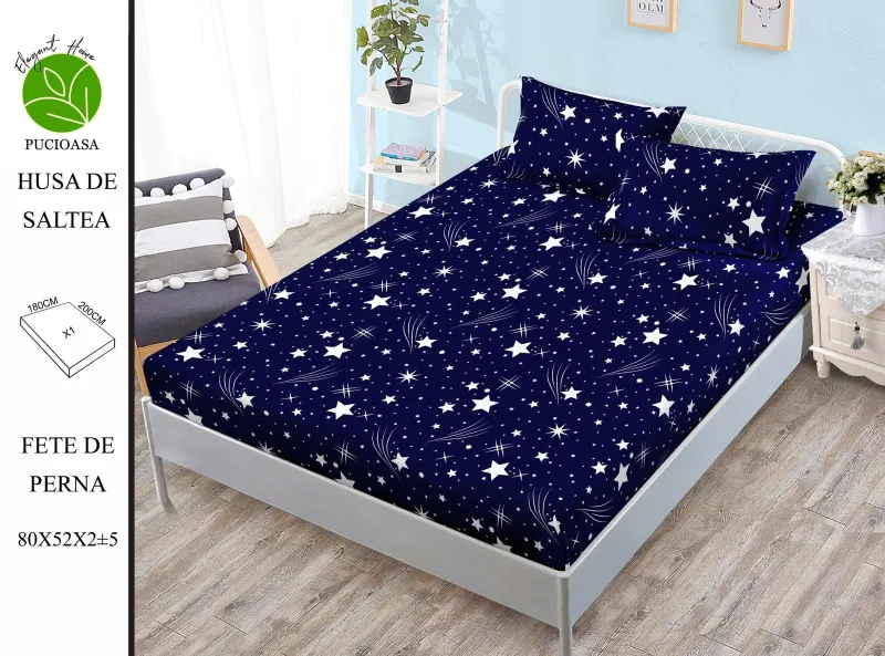 HUSE DE PAT - Husa de pat din Finet cu elastic+ 2 fete  de perna 180x200 -HG83