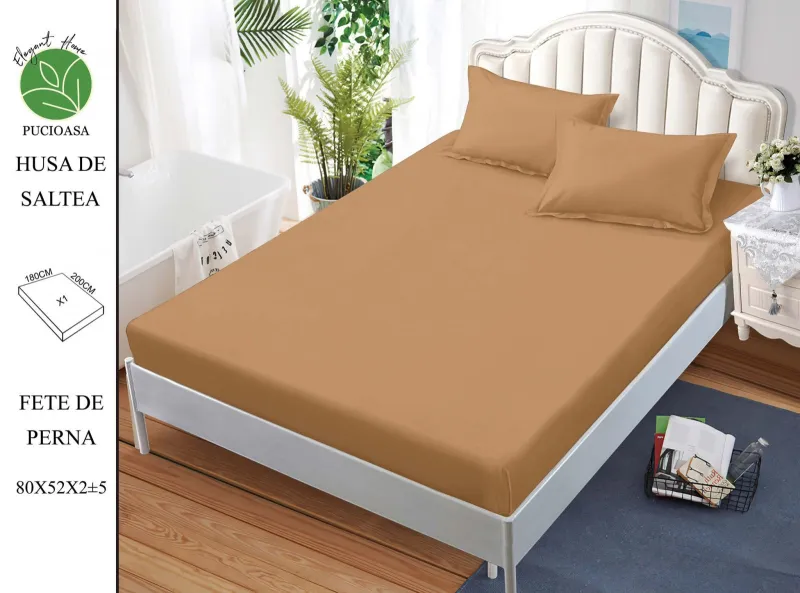 HUSE DE PAT - Husa de pat din Finet cu elastic+ 2 fete  de perna 180x200 ,Maro-HG171