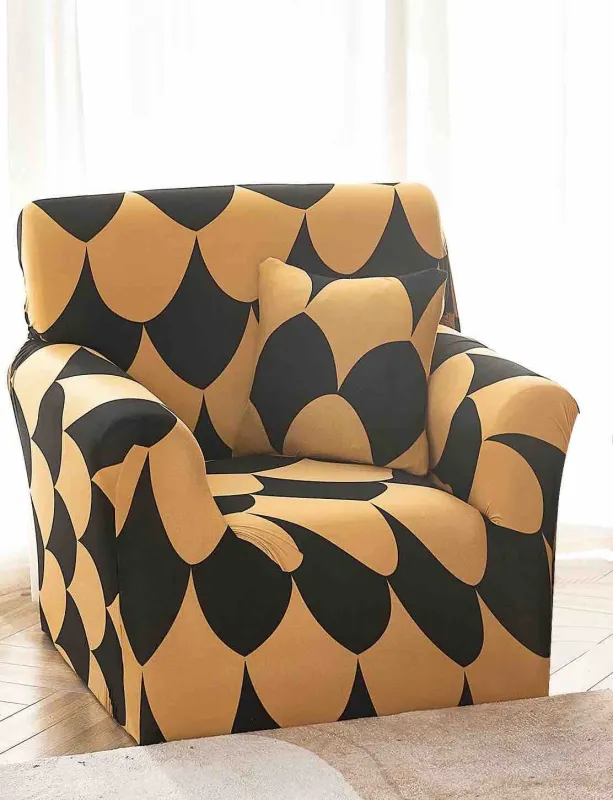 HUSE SCAUNE & CANAPELE - Husa Elastica pentru Fotoliu cu brate,Galben/Negru solzi-S37