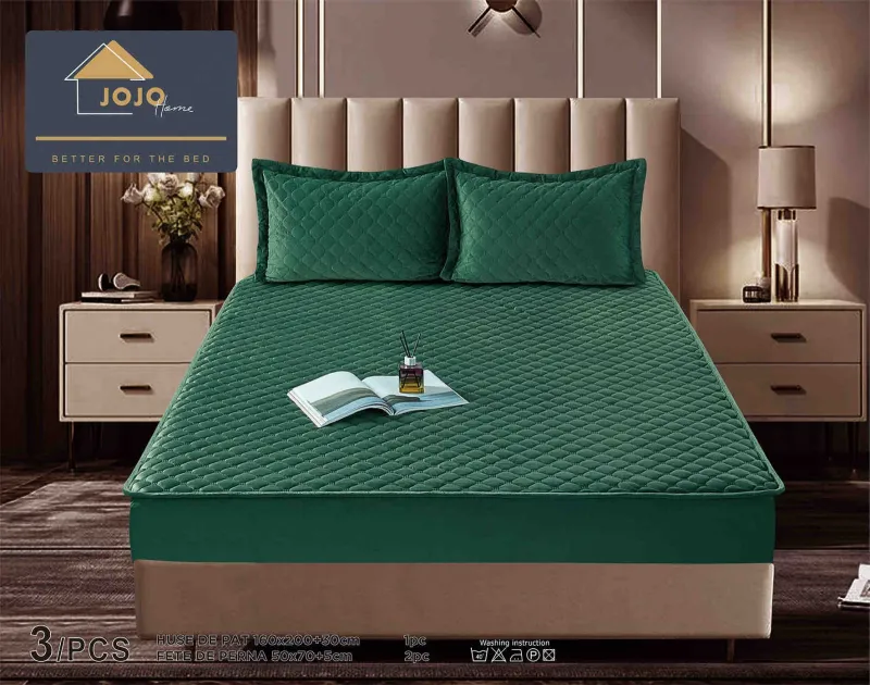 Huse Tip Topper 160x200 - Husa tip Topper cu elastic din catifea 160x200,Verde Smarald-TJ8
