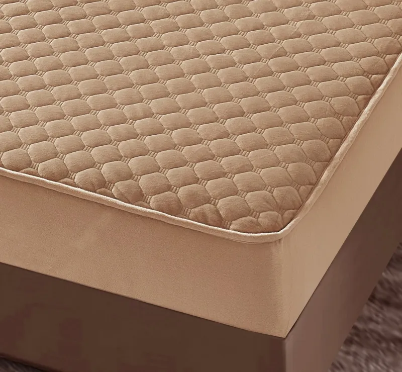 Husa tip Topper cu elastic din catifea 180x200,Bej inchis-TOP5 [1]