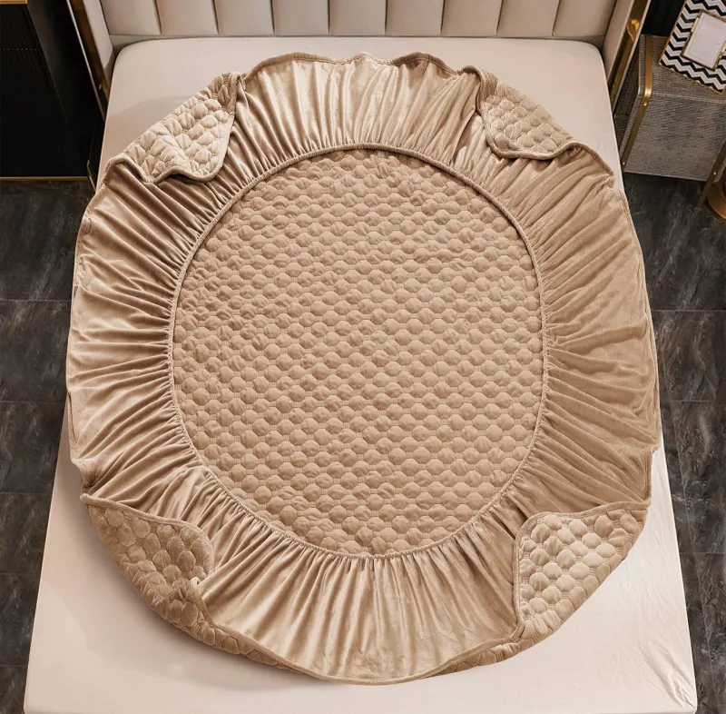 Husa tip Topper cu elastic din catifea 180x200,Bej inchis-TOP5 [2]