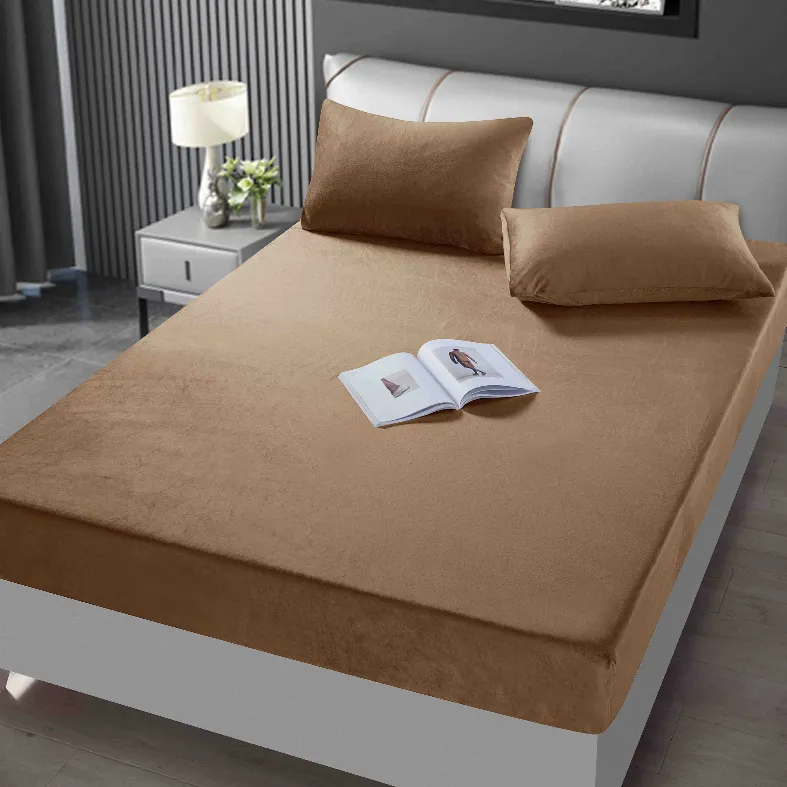 Huse de pat Cocolino 180x200 cm - Huse de pat catifea 180x200,, catifea uni maro cald-AA4