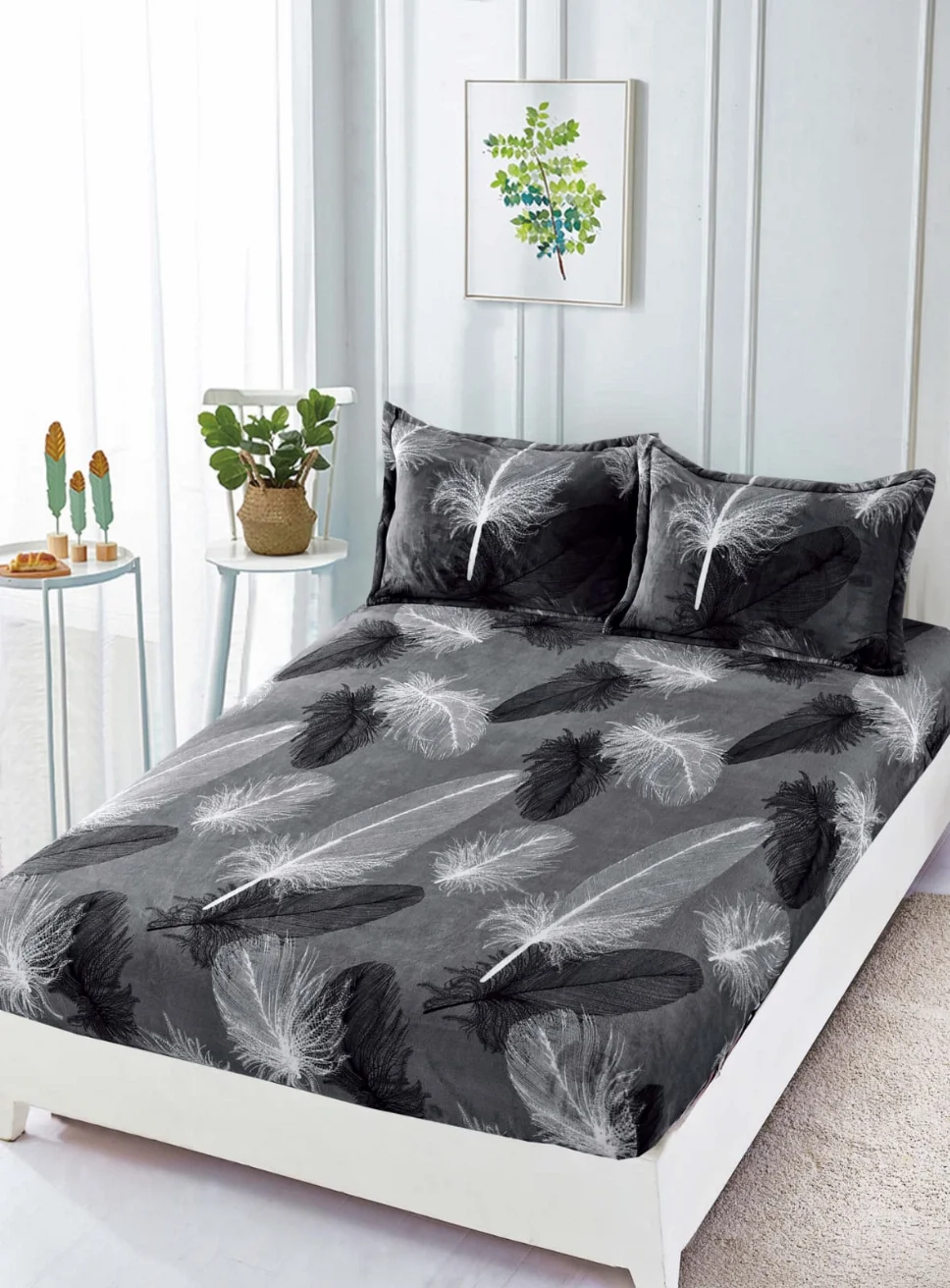HUSE DE PAT - Huse de pat cocolino 180x200 cm, gri cu pene albe negre-HJC155