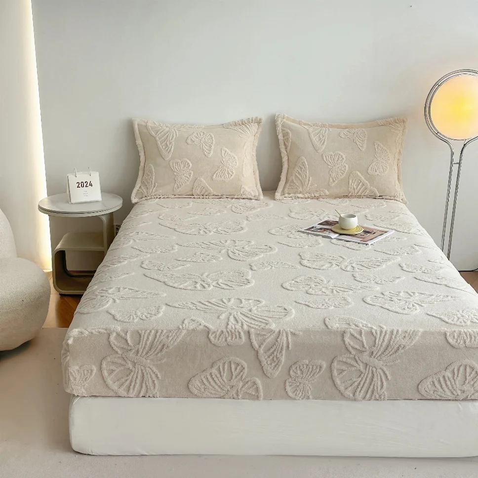 HUSE DE PAT - Huse de pat cocolino 180x200 cm, ivory cu fluturi texturati-HJC124
