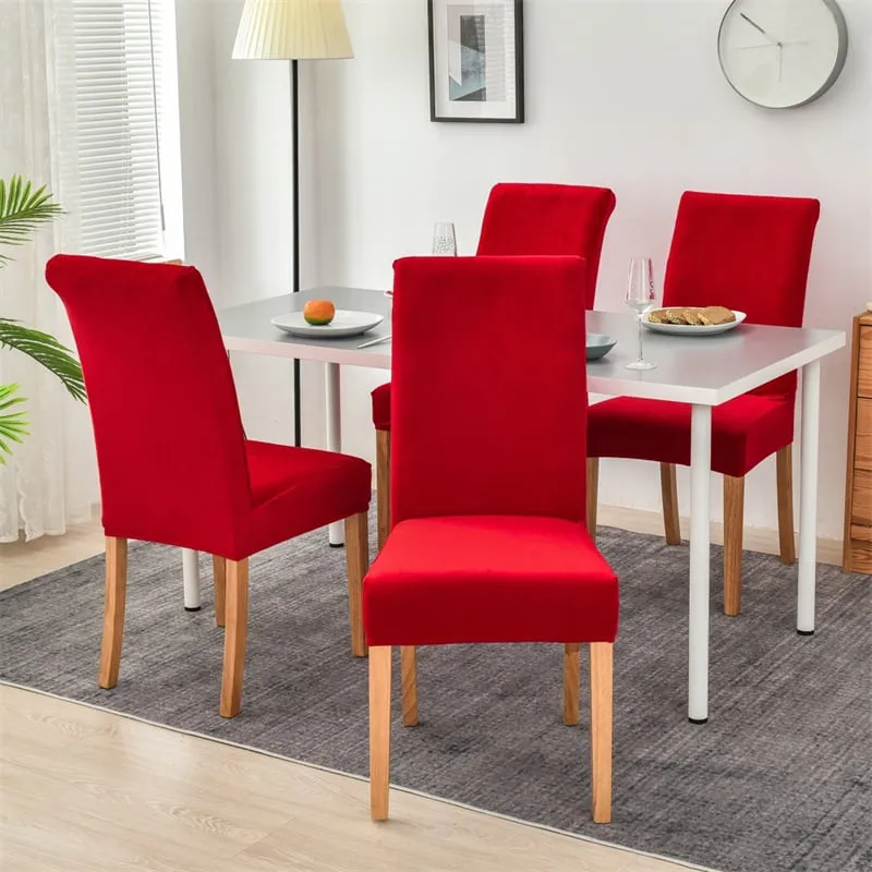 Huse pentru scaun din Catifea cu elastic,Rosu-JHC10 [2]