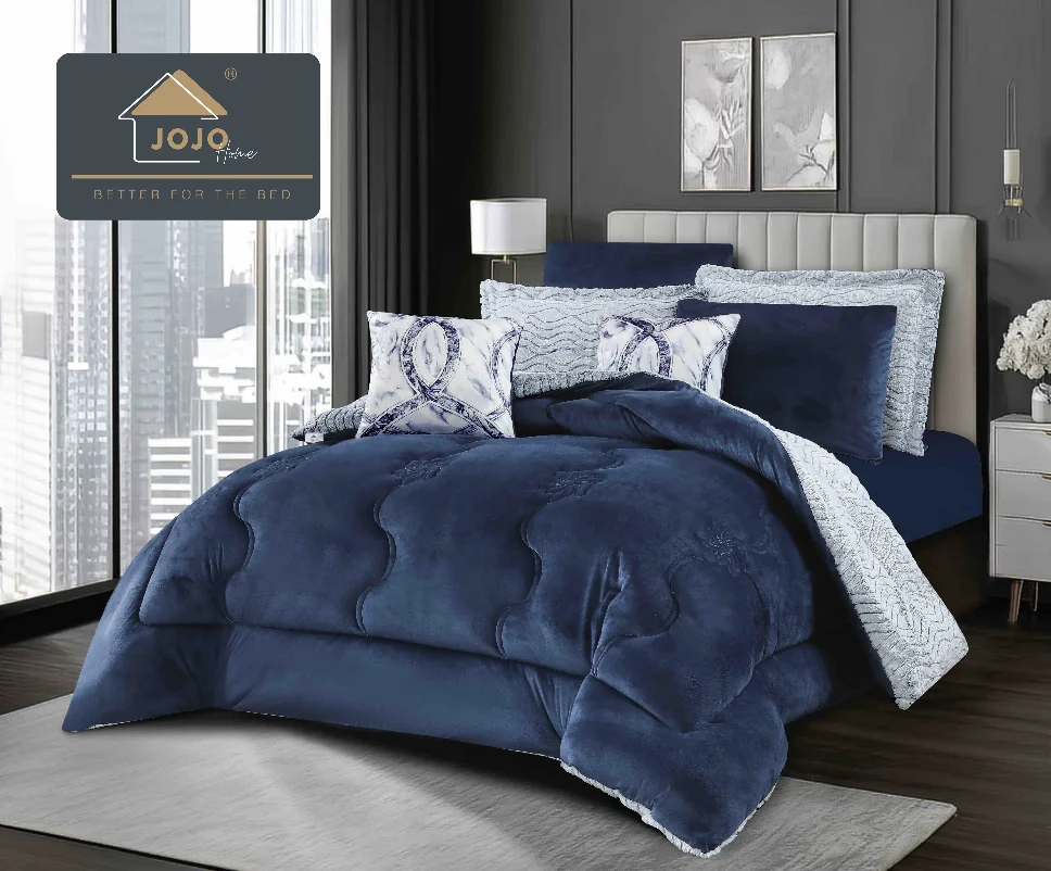 Pilote - Lenjerie cu Pilota din Blanita artificiala de iepure si Catifea cearceaf cu elastic, albastru cu alb discret-PBJ22