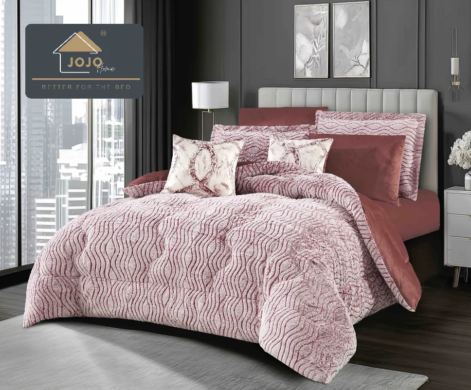 Lenjerie cu Pilota din Blanita artificiala de iepure si Catifea cearceaf cu elastic, roz pudrat cu design ondulat-PBJ21 [1]