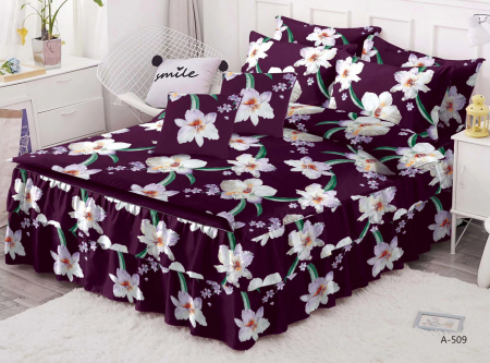 LICHIDARE DE STOC - Lenjerie cu Volanase Finet 6 piese,Alb,cu flori Gerbera-PV11