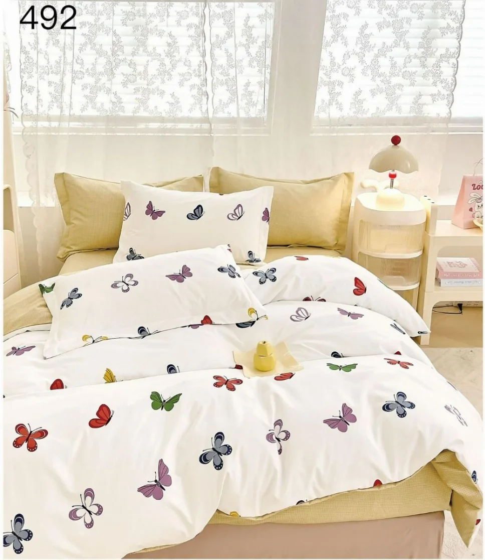 OFERTA 1 DEC LENJERII - Lenjerie de pat 6 piese finet, alb cu fluturi colorați-GR492