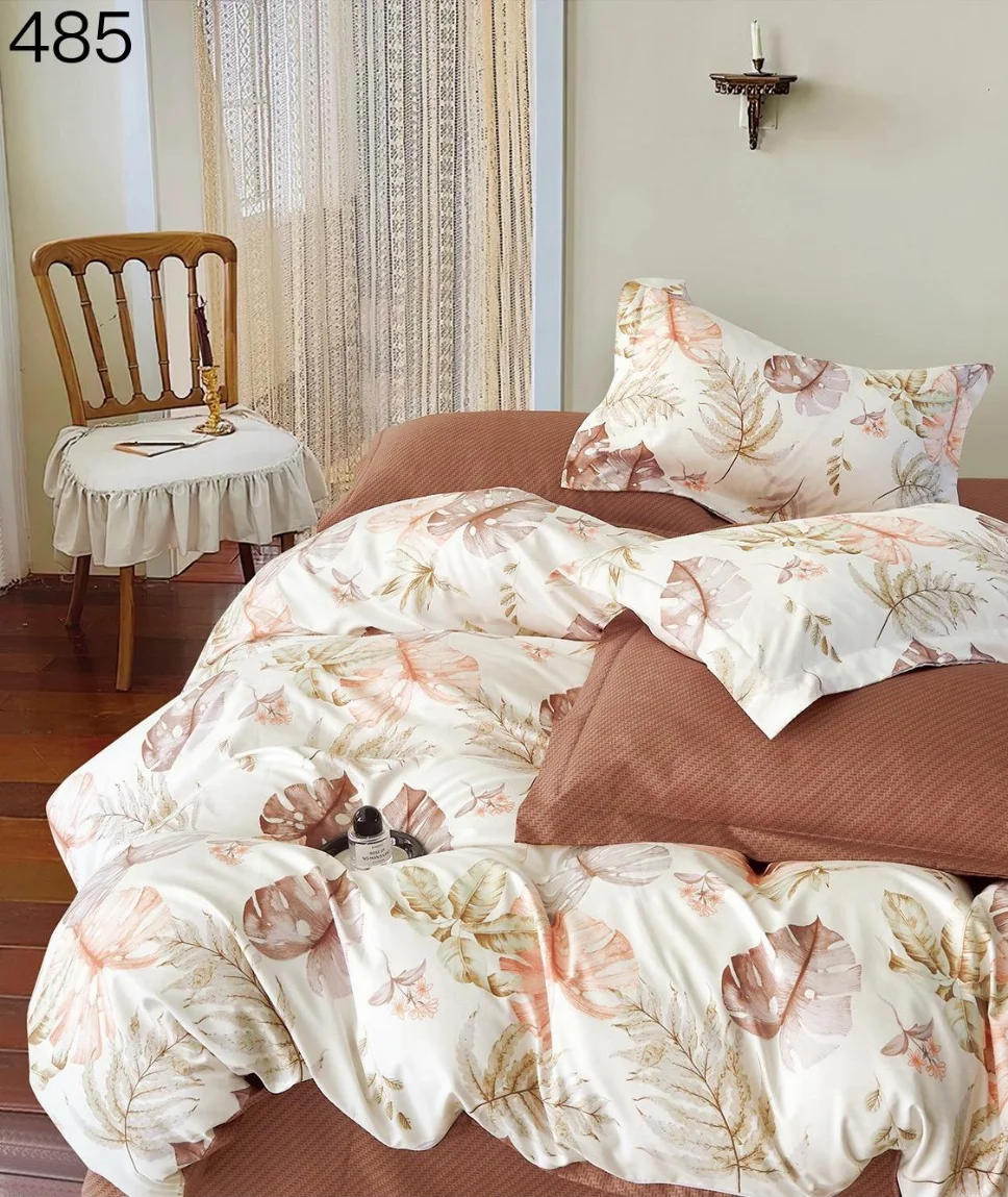 OFERTA 1 DEC LENJERII - Lenjerie de pat 6 piese finet, alb cu frunze tropicale delicate-GR485