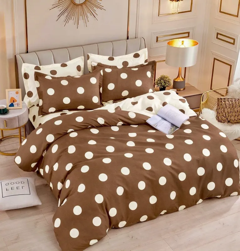 OFERTA 1+1 - Lenjerie de pat,6 Piese, finet,Maro-Alb-,Buline-FJ162