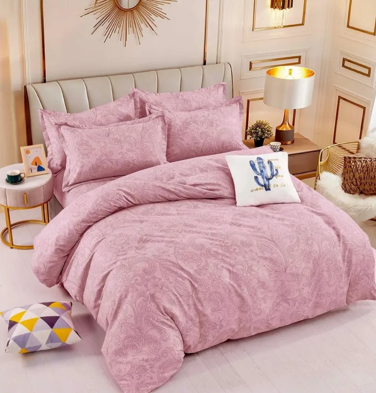 LENJERII DE PAT - Lenjerie de pat,6 Piese, finet,Roz cu frunzulite-FJ168