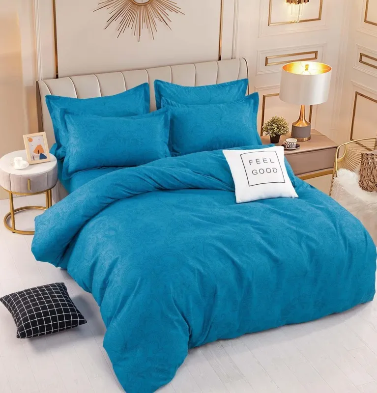 OFERTA 1+1 - Lenjerie de pat,6 Piese, finet,Turcoaz cu frunzulite-FJ163