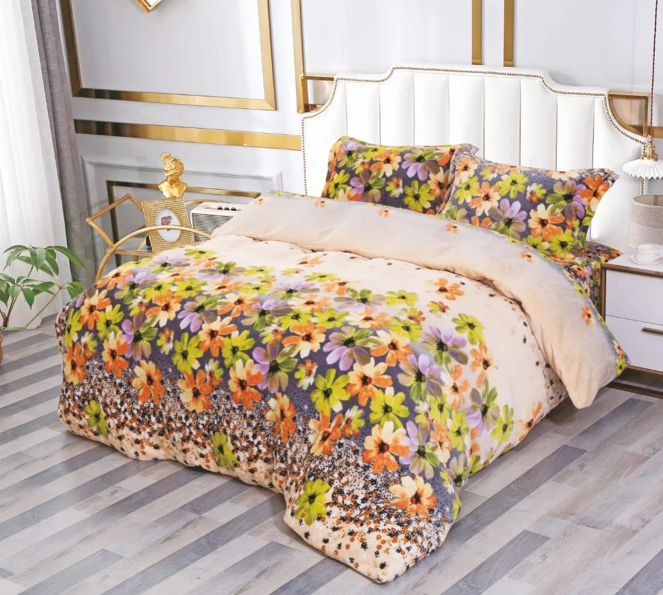 Lenjerii de pat Cocolino - Lenjerie de pat Cocolino 4 piese, crem cu flori multicolore-LN24