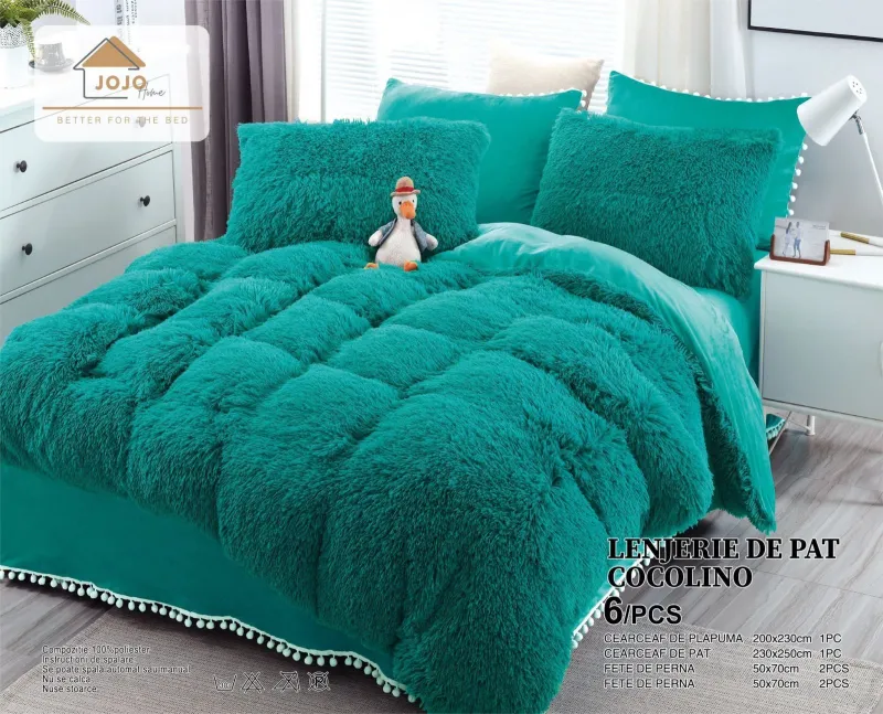 Lenjerii de pat Cocolino - Lenjerie de pat Cocolino 6 piese Fluffy,Super pufoase,Turcoaz-COF7