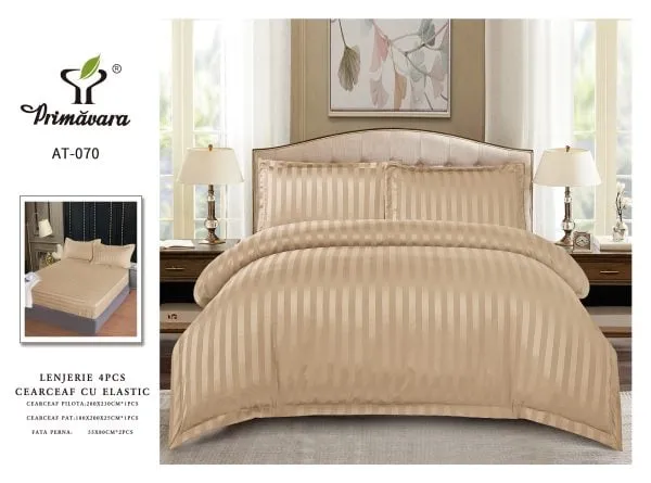 Lenjerie de pat Damasc,4 Piese,Cearceaf cu Elastic-RP70 [1]