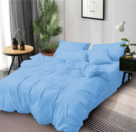 LENJERII DE PAT - Lenjerie de pat Damasc, Pat 2 Persoane, 6 Piese, Albastru-DP5