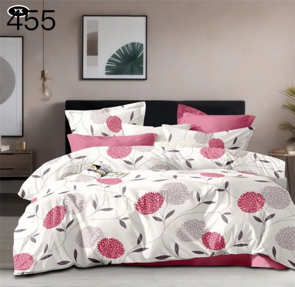 LENJERII DE PAT 1+1 GRATIS - Lenjerie de pat Finet 6 piese, alb cu flori roz și gri-GR455