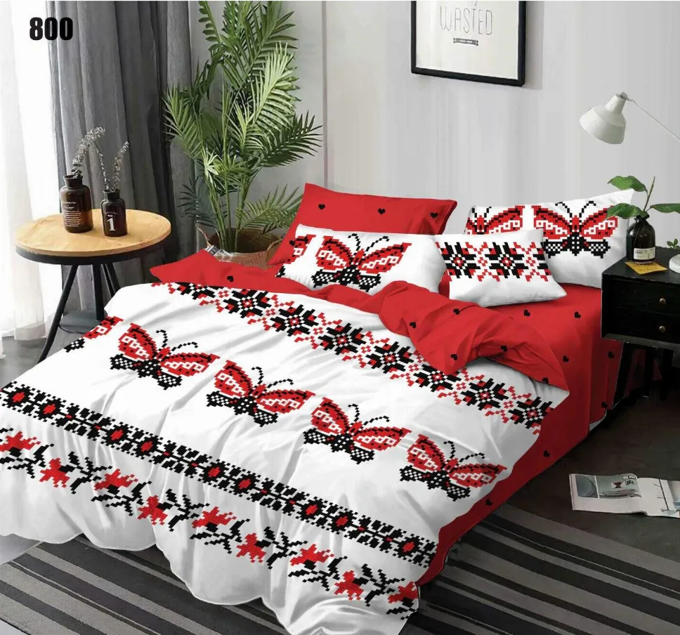 OFERTA 1+1 - Lenjerie de pat Finet 6 piese, alb cu fluturi roșii și negri-LP800