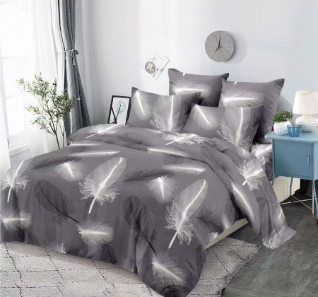 LENJERII DE PAT 1+1 GRATIS - Lenjerie de pat Finet 6 piese,Gri cu pene-KY111